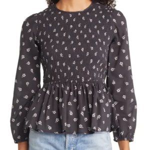 Gabrielle Smock Top in Black Modern Ditsy by Marine Layer